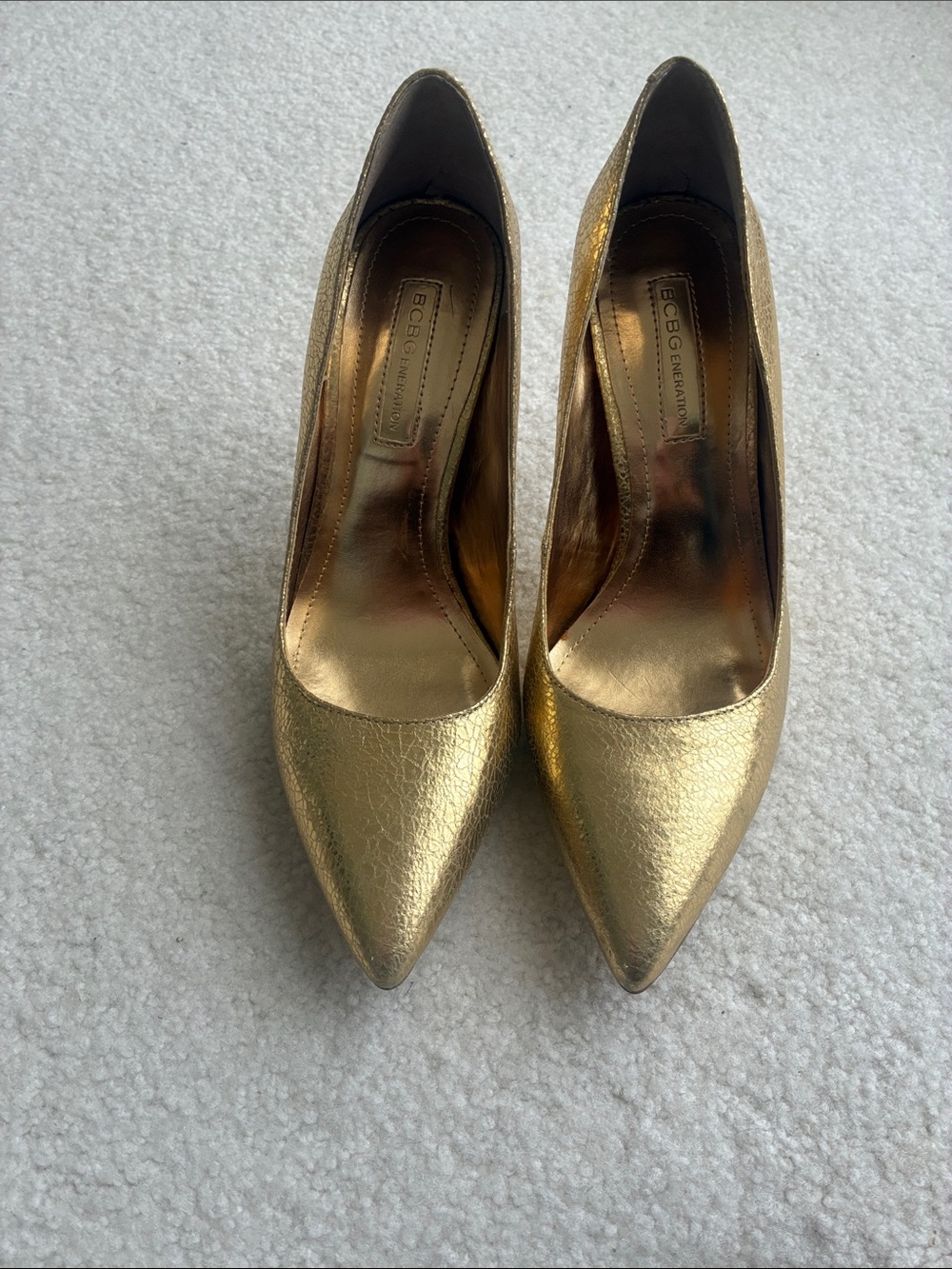 BCBGeneration Metallic Gold Pointed Pumps